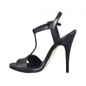Woman's platform sandal with strap in black leather heel 11 - Available sizes:  42
