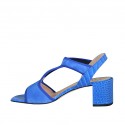 ﻿Woman's sandal with elastic band in cornflower blue suede and printed leather heel 7 - Available sizes:  43, 44, 46
