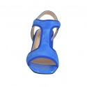 Sandalo da donna con elastico in camoscio e pelle stampata bluette tacco 7 - Misure disponibili: 43, 44, 46