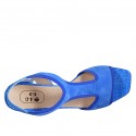﻿Woman's sandal with elastic band in cornflower blue suede and printed leather heel 7 - Available sizes:  43, 44, 46