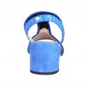 Sandalo da donna con elastico in camoscio e pelle stampata bluette tacco 6 - Misure disponibili: 32, 33, 34