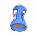 ﻿Sandalia para mujer con elastico en gamuza y piel estampada azul aciano tacon 6 - Tallas disponibles:  32, 33, 34