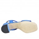 ﻿Sandalia para mujer con elastico en gamuza y piel estampada azul aciano tacon 6 - Tallas disponibles:  32, 33, 34