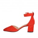 Woman's pointy open shoe with strap in red suede heel 5 - Available sizes:  43