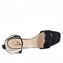 Zapato abierto para mujer con cinturon al tobillo en piel y gamuza negra tacon 7 - Tallas disponibles:  43, 45