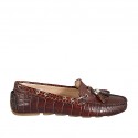 Woman's loafer with removable insole and tassels in brown printed leather  - Available sizes:  33
