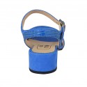 ﻿Sandale pour femmes avec courroie en daim et cuir imprimé bleuet talon 4 - Pointures disponibles:  44