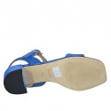 ﻿Woman's sandal with strap in cornflower blue suede and printed leather heel 4 - Available sizes:  44