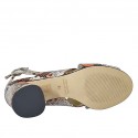Sandalo da donna in pelle stampata multicolore con tacco 5 - Misure disponibili: 33