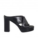 Woman's mules in black leather with platform and heel 10 - Available sizes:  32