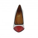 ﻿Zapato de salon para mujer en piel blanca y charol azul y rojo tacon 8 - Tallas disponibles:  32, 42