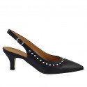 Chaussure ouverte à l'arrière pour femmes en cuir noir avec goujons talon 5 - Pointures disponibles:  32