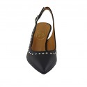 Chaussure ouverte à l'arrière pour femmes en cuir noir avec goujons talon 5 - Pointures disponibles:  32