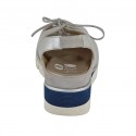 Sandale pour femmes avec elastique, cordones et semelle amovible en daim gris et cuir lamé argent talon compensé 4 - Pointures disponibles:  42, 44