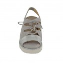 Woman's sandal with elastic band, laces and removable insole in grey suede and silver laminated leather wedge heel 4 - Available sizes:  42, 44