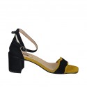 Woman's open shoe with anklestrap in black and yellow suede heel 6 - Available sizes:  33, 34, 42