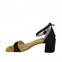 Scarpa aperta da donna con cinturino alla caviglia in camoscio nero e giallo tacco 6 - Misure disponibili: 33, 34, 42