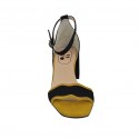 Scarpa aperta da donna con cinturino alla caviglia in camoscio nero e giallo tacco 6 - Misure disponibili: 32, 33, 34, 42, 43, 44, 45, 46