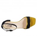 Zapato abierto para mujer con cinturon al tobillo en gamuza negra y amarillo tacon 6 - Tallas disponibles:  33, 34, 42, 45