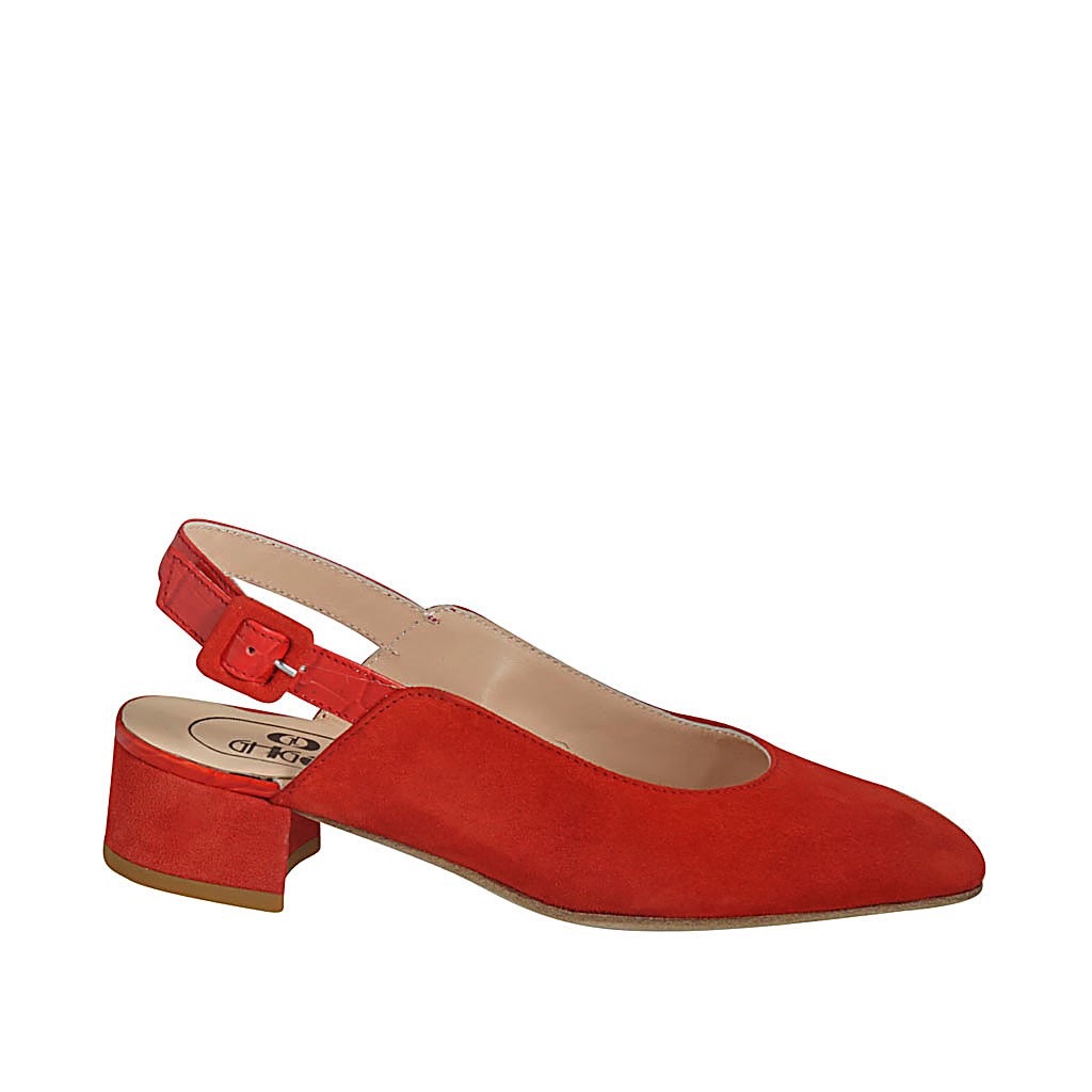 red suede slingback pumps