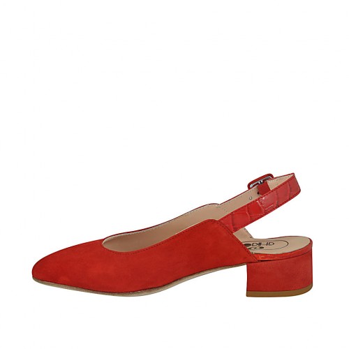 red suede slingbacks