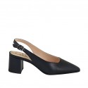 Woman's slingback pump in black leather heel 5 - Available sizes:  32, 33, 46