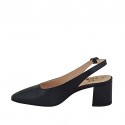 Woman's slingback pump in black leather heel 5 - Available sizes:  32, 33, 46
