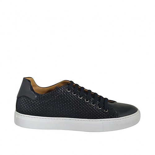 Man's laced shoe with removable insole in black leather and braided leather - Available sizes:  36, 47