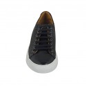 Man's laced shoe with removable insole in black leather and braided leather - Available sizes:  36, 47
