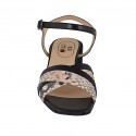 Sandale pour femmes avec courroie en cuir noir et imprimé rose talon 4 - Pointures disponibles:  32, 43
