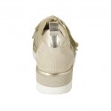 Zapato con cordones para mujer en tejido perforado, gamuza y piel laminada imprimida plateada cuña 3 - Tallas disponibles:  42, 45