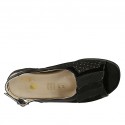Woman's sandal with removable insole in black patent leather and pierced suede wedge heel 4 - Available sizes:  31