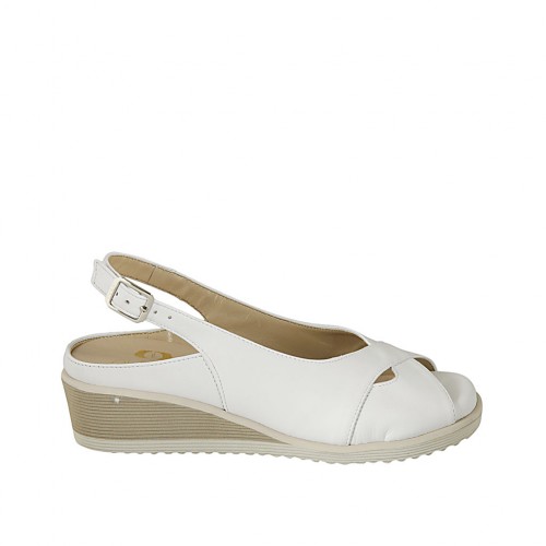 Sandalia para mujer con plantilla extraible en piel blanca cuña 4