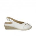 Sandale pour femmes avec semelle interieur amovible en cuir blanc talon compensé 4 - Pointures disponibles:  31