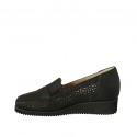 Woman's loafer with removable insole in black pierced leather wedge heel 3 - Available sizes:  31