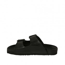 Mule ouvert pour femmes avec boucles en cuir noir talon compensé 2 - Pointures disponibles:  42 2