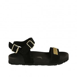 Sandale pour femmes en daim noir avec courroie, boucle, accessoire et talon compensé 2 - Pointures disponibles:  32, 42