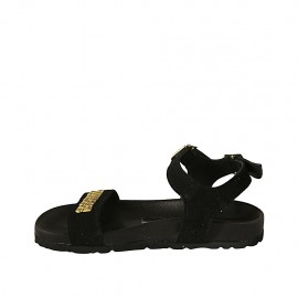 Woman's sandal in black suede with strap, buckle, accessory and wedge heel 2 - Available sizes:  32 2