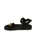 Sandale pour femmes en daim noir avec courroie, boucle, accessoire et talon compensé 2 - Pointures disponibles:  32, 42