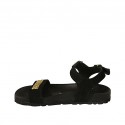 Woman's sandal in black suede with strap, buckle, accessory and wedge heel 2 - Available sizes:  32, 34, 42