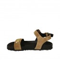 Woman's sandal in beige suede with strap, buckle, accessory and wedge heel 2 - Available sizes:  33, 34, 42