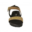 Woman's sandal in beige suede with strap, buckle, accessory and wedge heel 2 - Available sizes:  33, 34, 42