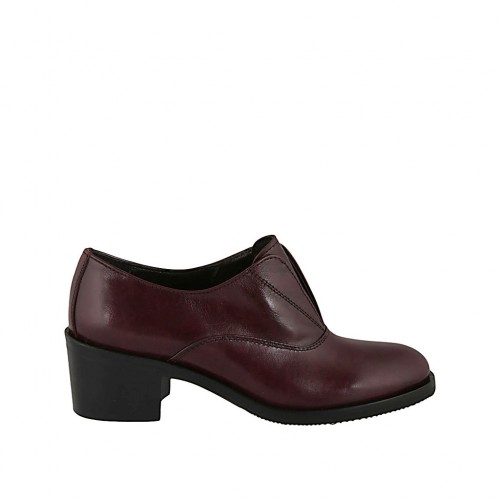 Zapato con elastico para mujer en piel granate tacon 5