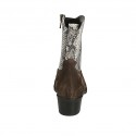 Woman's pointy texan ankle boot with zipper in brown suede and printed leather heel 4 - Available sizes:  32, 42