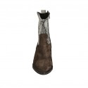Bottines texanes à bout pointu pour femmes avec fermeture éclair en daim marron et cuir imprimé talon 4 - Pointures disponibles:  32