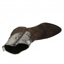 Bottines texanes à bout pointu pour femmes avec fermeture éclair en daim marron et cuir imprimé talon 4 - Pointures disponibles:  32