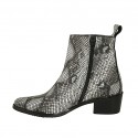 Woman's pointy texan ankle boot with zipper in printed leather heel 4 - Available sizes:  32, 33