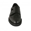 Men's shoe with buckles and Brogue decorations in black leather - Available sizes:  38, 46, 47, 48, 50