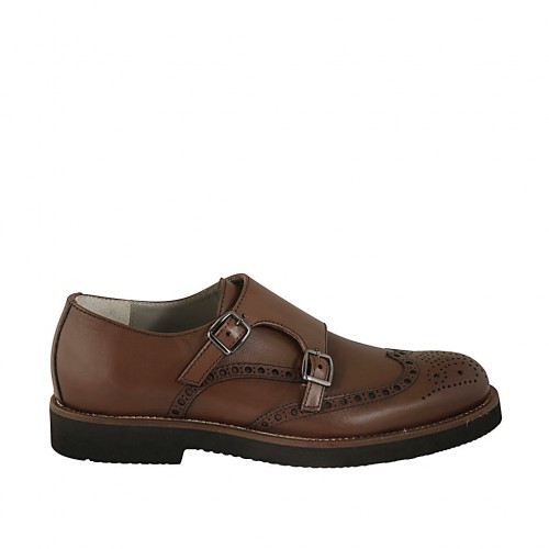 Zapato para hombre con hebillas y decoraciones Brogue en piel marron - Tallas disponibles:  38, 46, 47, 48, 50