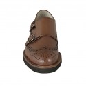 Chaussure pour hommes avec bout Brogue et boucles en cuir marron - Pointures disponibles:  46, 47